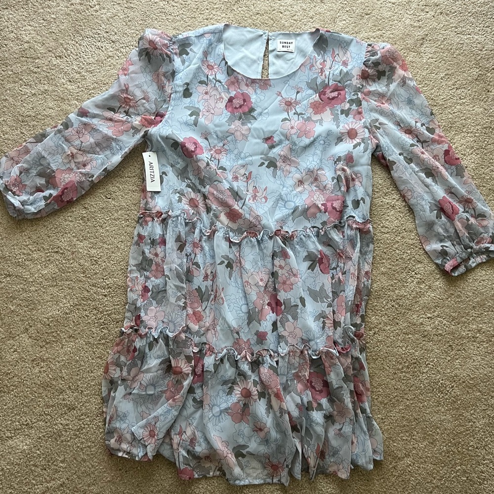 Aritzia Sunday Best Mini Dress size S light blue pink floral
